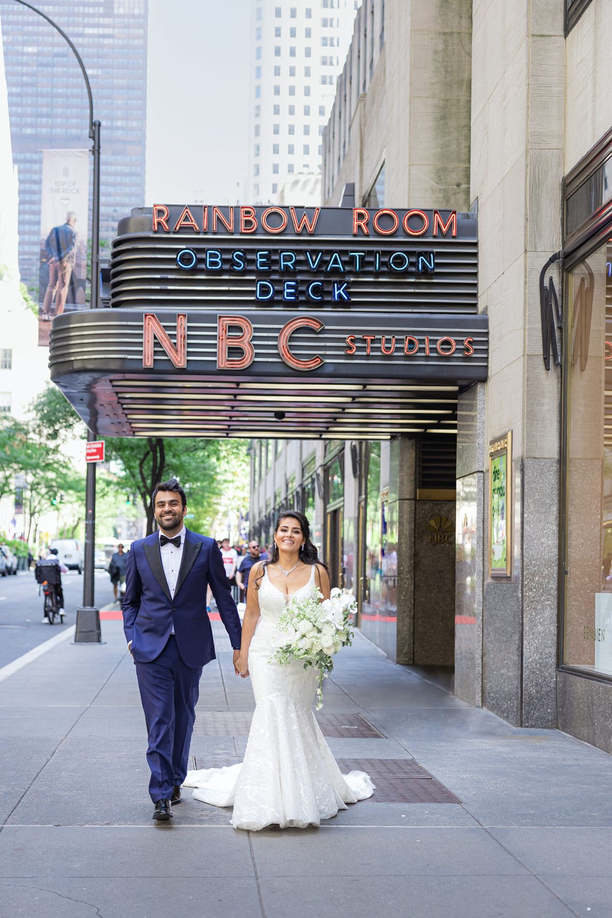 NYC Bride and Groom in front of the Rockefeller Center