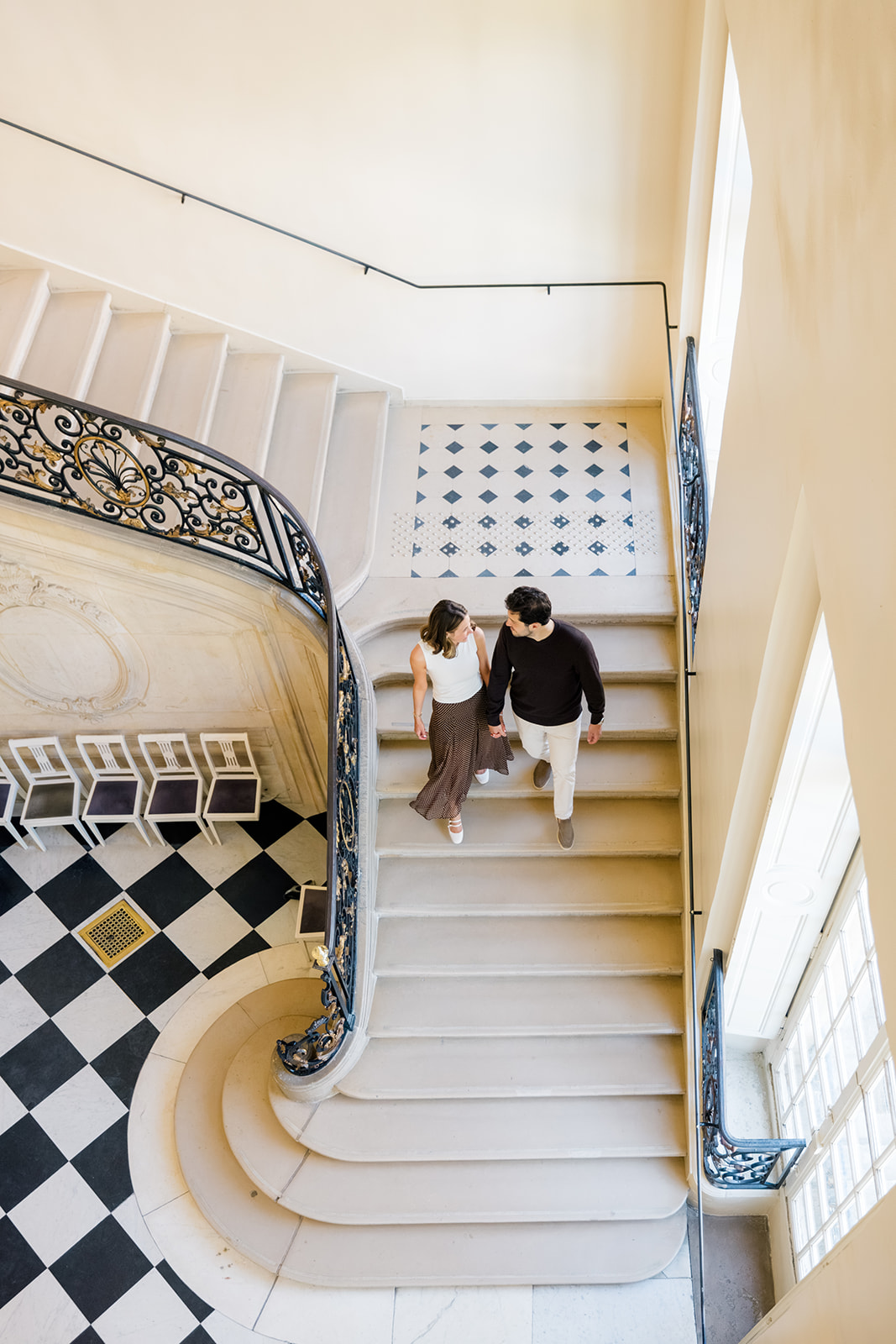 Newly Engaged Couple Walking Through Musée Rodin in Paris